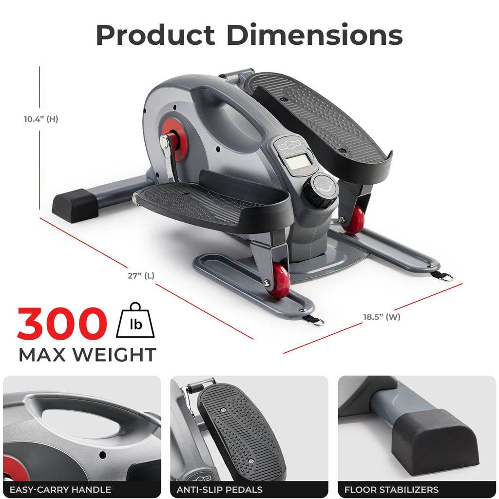 Sunny Health & Fitness Smart Stand/Sit Mini Elliptical Exercise Trainer with Resistance Bands