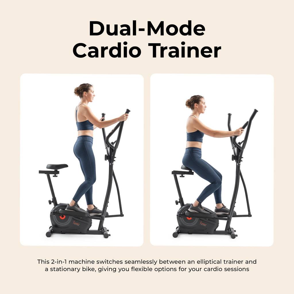 Sunny Health & Fitness Essential Magnetic Resistance 2-in-1 Cross Trainer Elliptical Bike