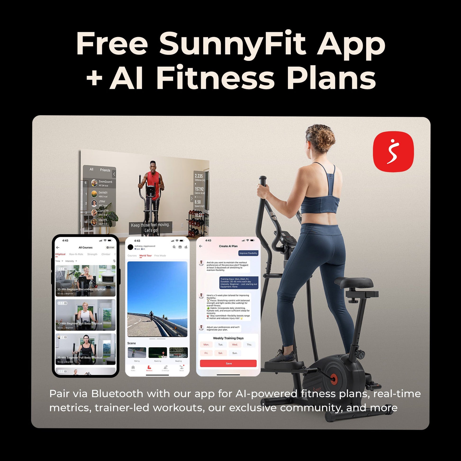 Sunny Health & Fitness Essential Magnetic Resistance 2-in-1 Cross Trainer Elliptical Bike