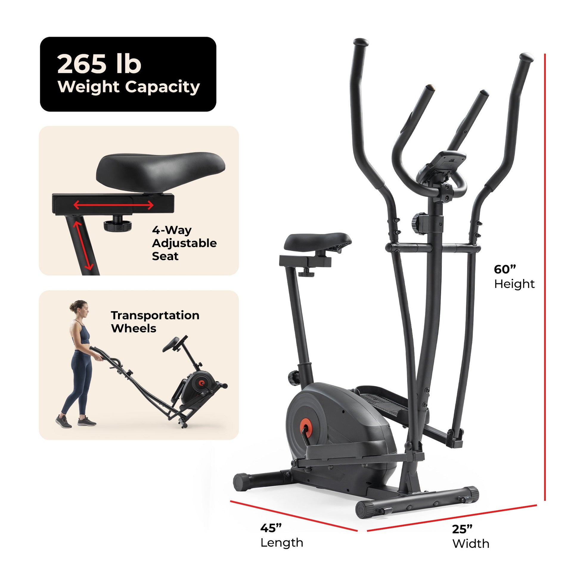 Sunny Health & Fitness Essential Magnetic Resistance 2-in-1 Cross Trainer Elliptical Bike