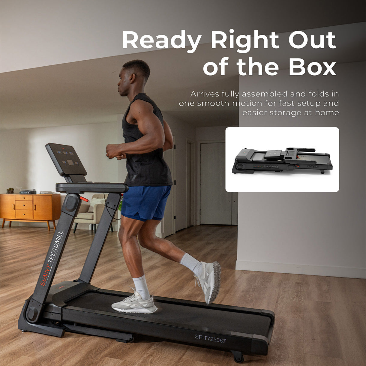 Sunny Health & Fitness Platinum Smart One-Click Fold Wi-Fi Treadmill with Auto Incline