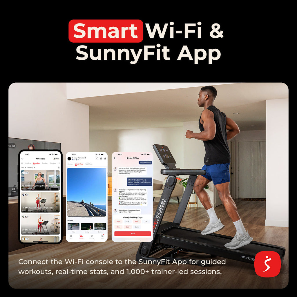 Sunny Health & Fitness Platinum Smart One-Click Fold Wi-Fi Treadmill with Auto Incline