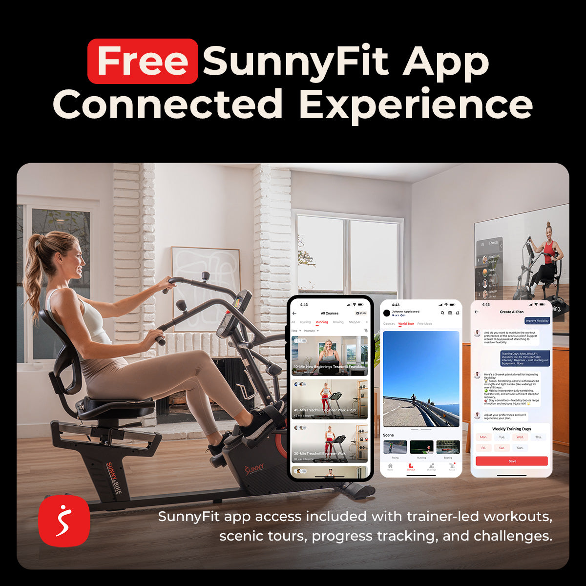 Sunny Health & Fitness Premium Smart Programmable Electro-Magnetic Resistance Recumbent Elliptical Cross Trainer