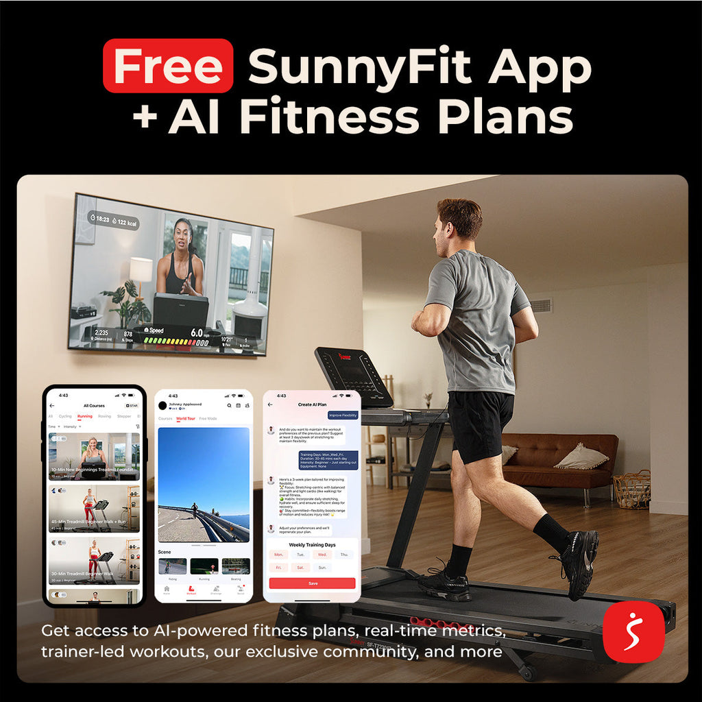 Sunny Health & Fitness Excel Smart Incline/Decline 20” Deck Treadmill with 300LB Weight Capacity
