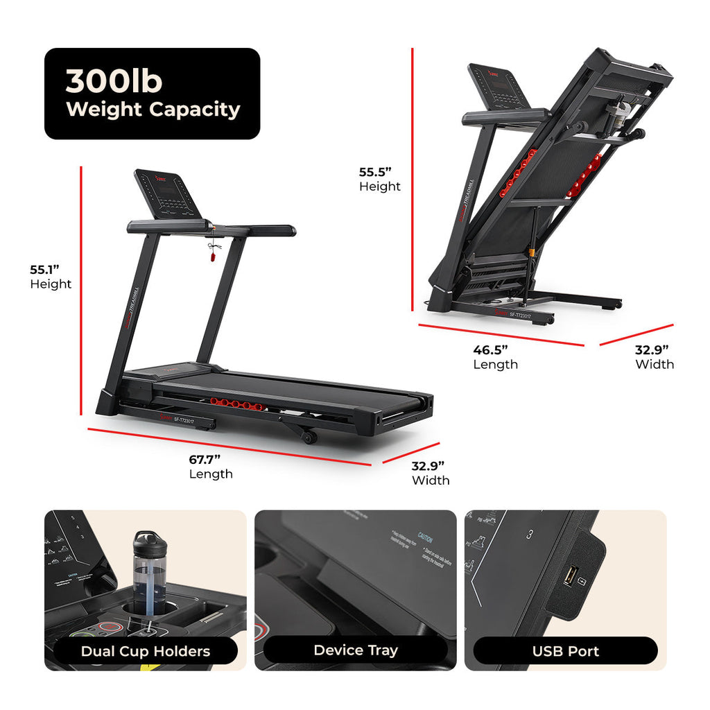 Sunny Health & Fitness Excel Smart Incline/Decline 20” Deck Treadmill with 300LB Weight Capacity