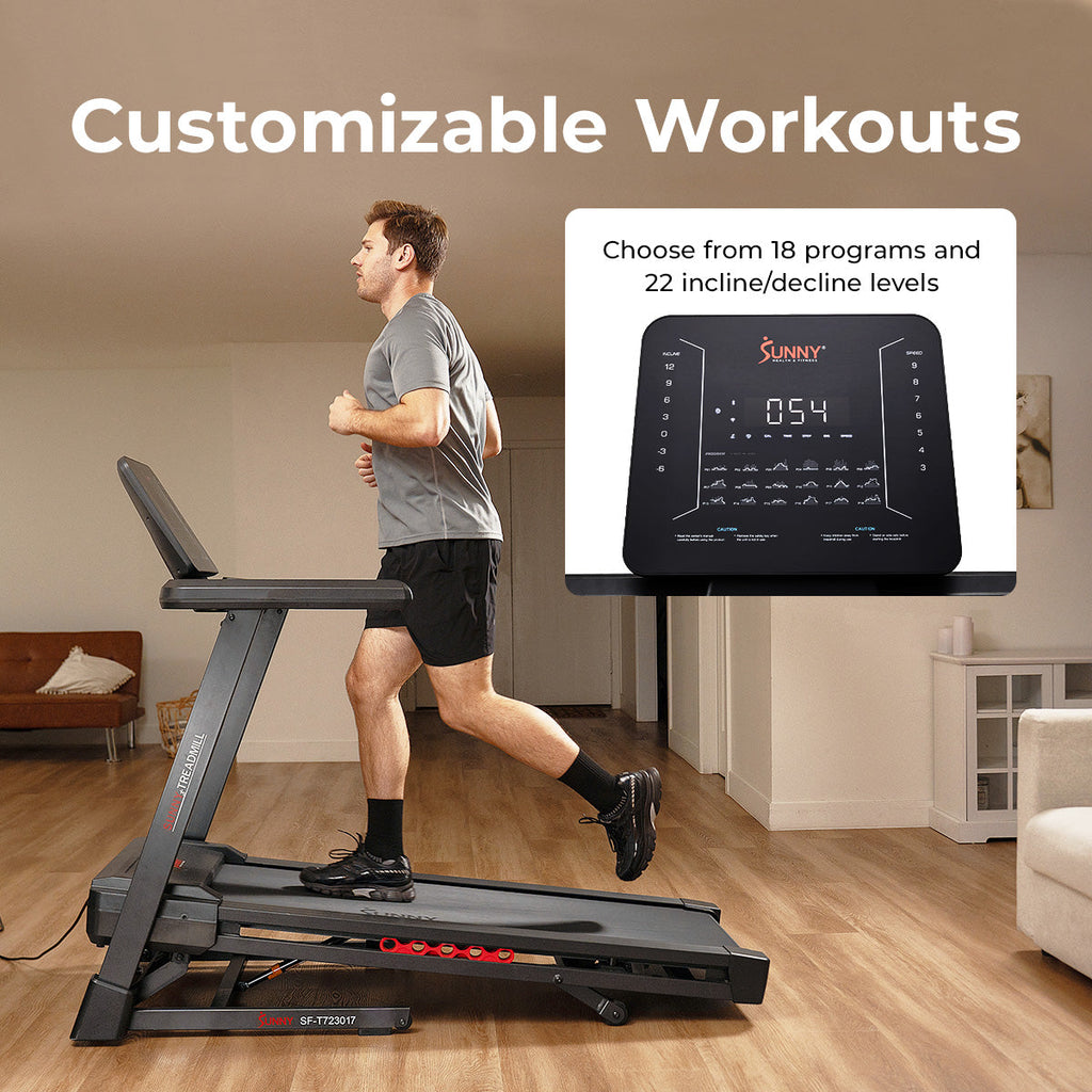 Sunny Health & Fitness Excel Smart Incline/Decline 20” Deck Treadmill with 300LB Weight Capacity