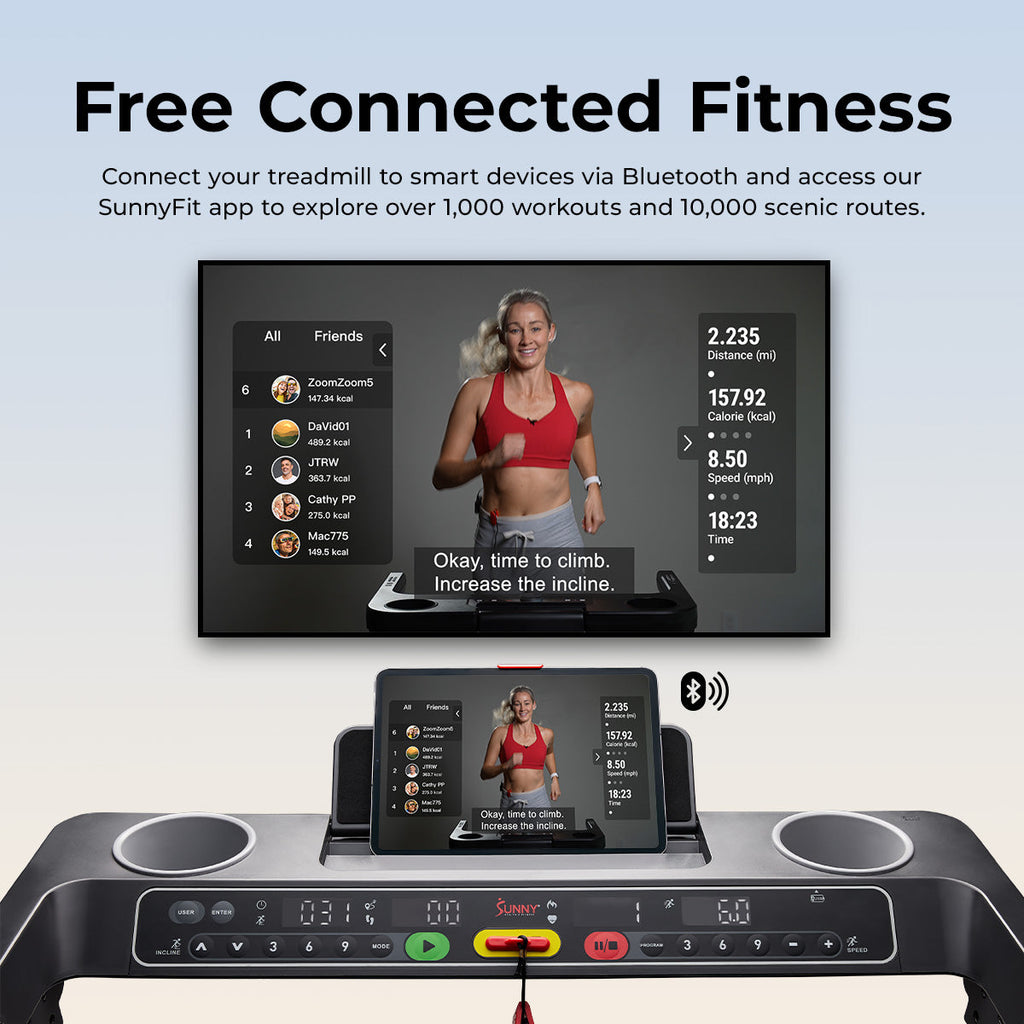 Sunny Health & Fitness OneClick-Fold 20" Smart Auto Incline Treadmill With No Assembly Required