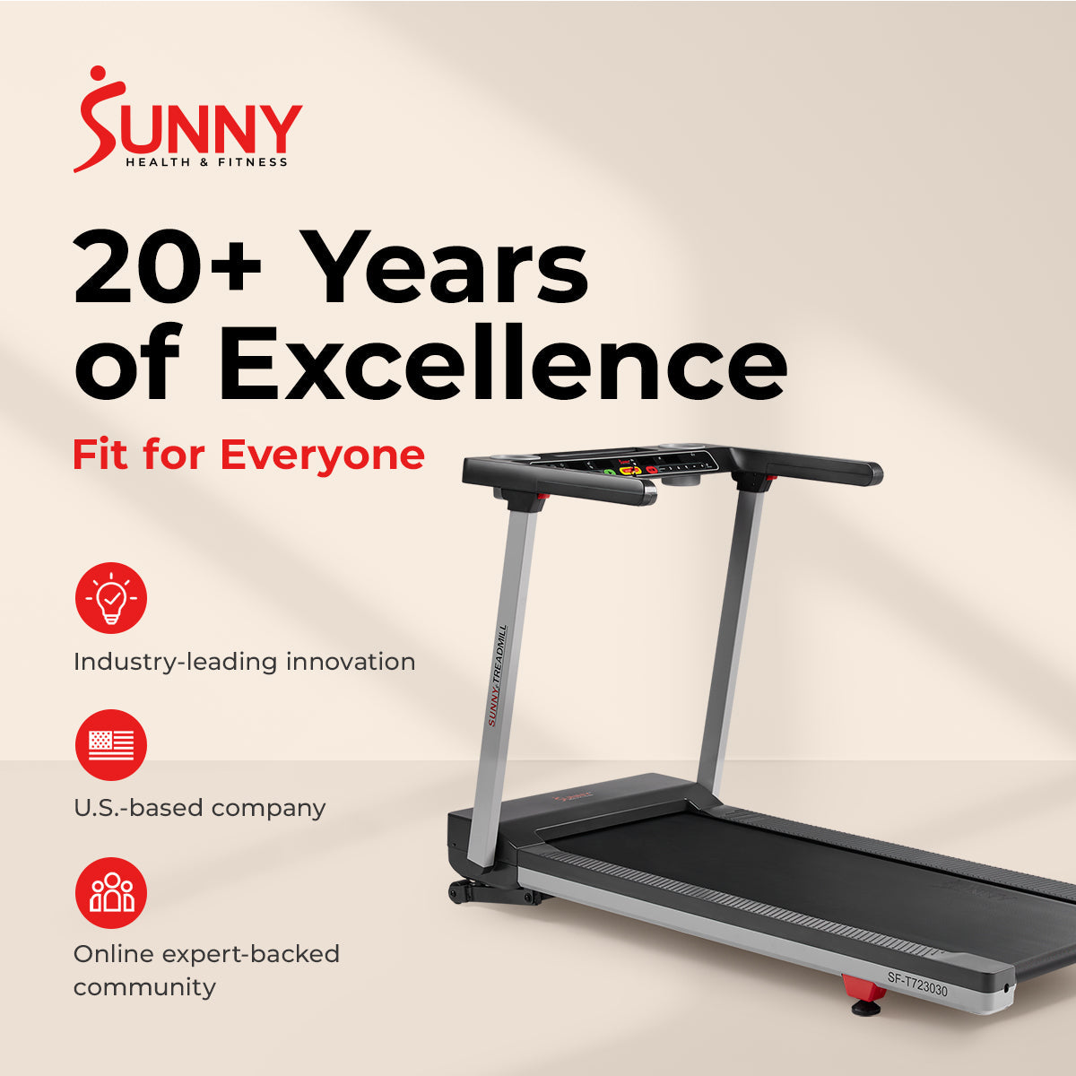 Sunny Health & Fitness OneClick-Fold 20" Smart Auto Incline Treadmill With No Assembly Required