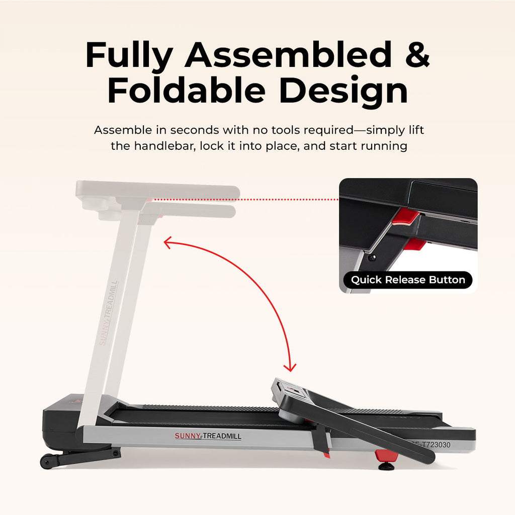 Sunny Health & Fitness OneClick-Fold 20" Smart Auto Incline Treadmill With No Assembly Required