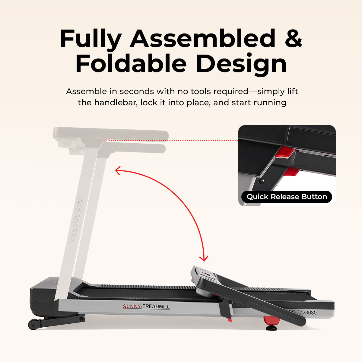 Sunny Health & Fitness OneClick-Fold 20" Smart Auto Incline Treadmill With No Assembly Required