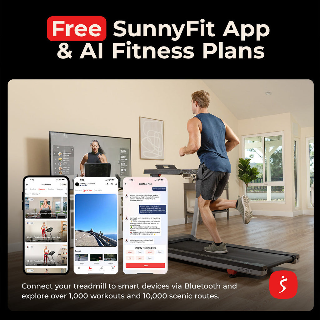 Sunny Health & Fitness OneClick-Fold 20" Smart Auto Incline Treadmill With No Assembly Required