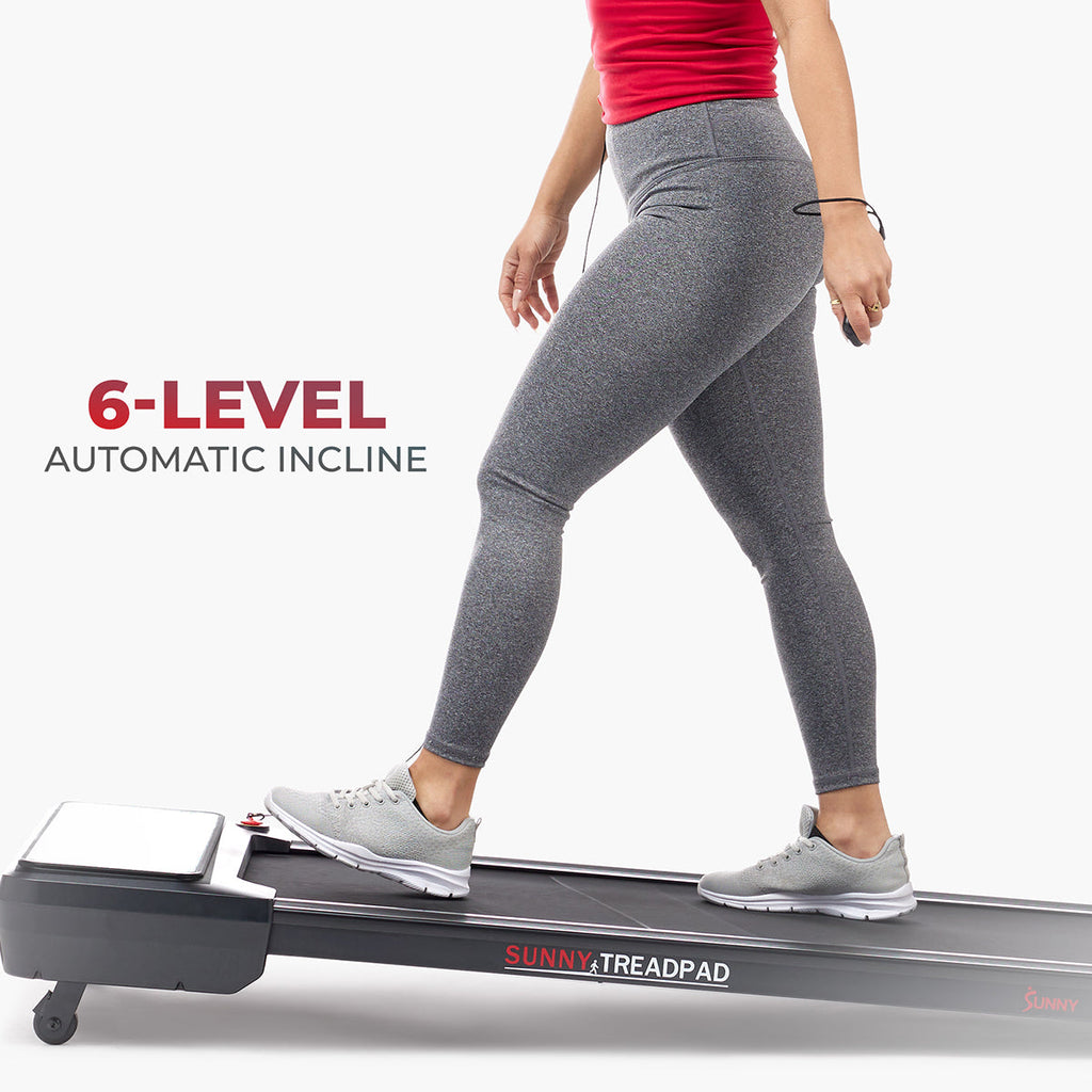 Sunny Health & Fitness Pacer Auto Incline Under Desk Smart TreadPad® Walking Treadmill