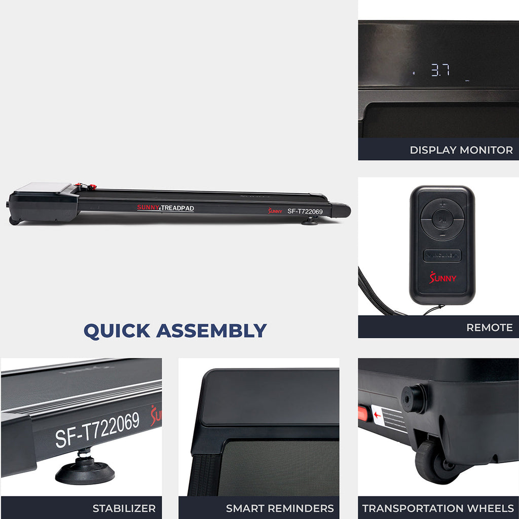 Sunny Health & Fitness Pacer Auto Incline Under Desk Smart TreadPad® Walking Treadmill